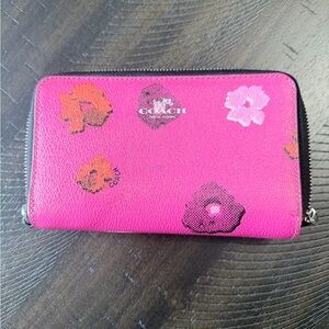 Coach Floral Zip-Around Wallet | Pink Leather | Double Zip | Authentic